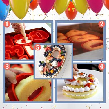 9-Piece 10-Inch Silicone Number Cake Mold Baking Pans, Number Cake Molds for Birthday, Wedding, Party Decoration