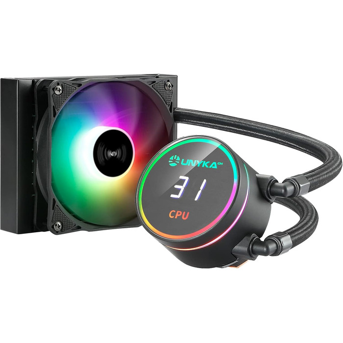 UNYKAch AQUASTORM Black 120 - Рідинне охолодження CPU з RGB вентилятором та датчиком PWM