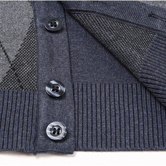 Кардиган чоловічий в клітинку Аргіл з ґудзиками, м'який, в'язаний, з кишенями (3XL, сірий)