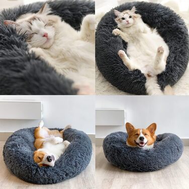 М'яке кругле ліжко для котів та собак. Ліжко-подушка для домашніх тварин, 70см/60см, білий/сірий колір