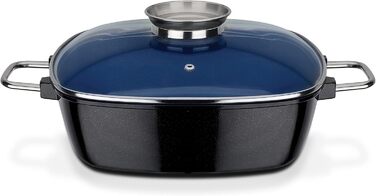 Квадратна каструля для індукції GSW Ceramica, 5 л, алюмінієва, з ароматизованою скляною кришкою, кобальтово-синя, 28×28×8,5 см, 2 шт.
