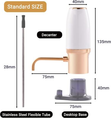 Electric Wine Aerator Pourer, Portable One-Touch Wine Decanter and Wine Dispenser Pump for Red and White Wine Multi-Smart Automatic Wine Oxidation Dispenser, USB Rechargeable (White & Gold)