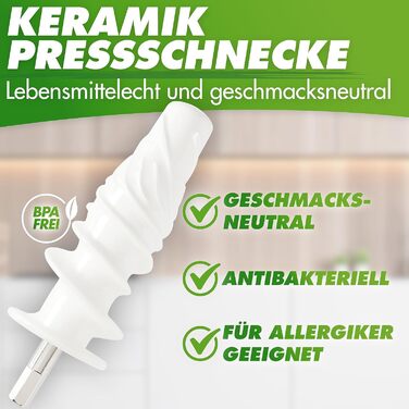 MULTI-PRESS: Медленний соковичавник з керамічним пресом, BPA-free - для селери, соку селери, пшеничної трави, трав'яних детокс-соків. Керамічний, преміум-якість