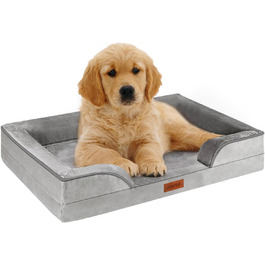 AUSCAT Orthopedic Dog Bed Small Dogs - Dog Bed Memory Foam with Removable, Washable Cover, Waterproof Liner, and Non-Slip Bottom, 60cm L x 45cm W x 15cm H (Grey)