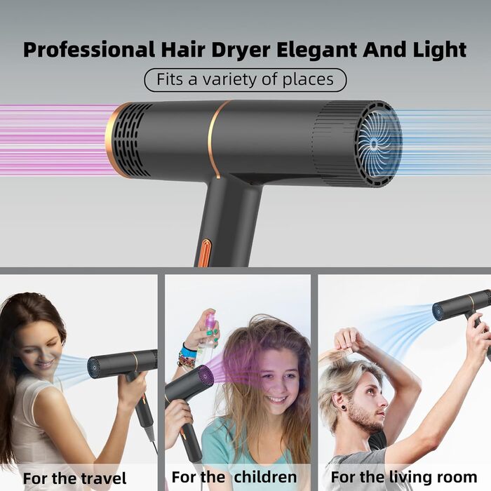 Фен Journeyside Ionen 1600W: Професійний, Швидкий, з Контролем Температури, Anti-Frizz, для Дома та Подорожей (Чорний)