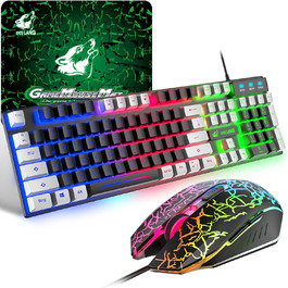 Ігровий набір клавіатури та миші з адаптером, QWERTZ розкладка, підсвічування, 6 клавіш, миша 2400 DPI, килимок, USB, ергономічний дизайн, сумісний з PS4, Xbox, Switch, чорний