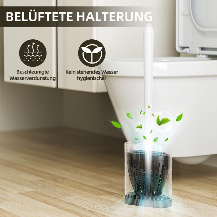 Щітка для унітазу ASOBEAGE з силікону: гнучкий наконечник, ручка з нержавіючої сталі, настінний кріплення, швидковисихаючий тримач для чищення ванної кімнати (Чорний) (Ширина 3 см, 1 шт.)