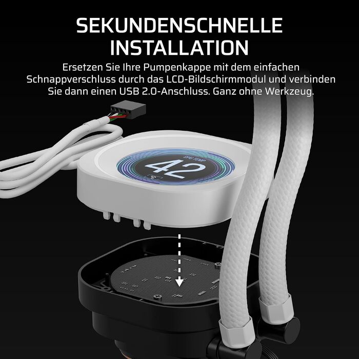 CORSAIR Nautilus RS LCD Модуль – для систем охолодження Corsair Nautilus RS та Nautilus RS ARGB AIO – 2.1” IPS LCD екран, проста установка без інструментів, білий