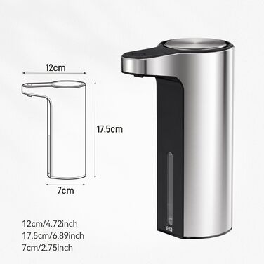 Automatic Soap Dispenser with Window - Infrared Sensor, 250ml, USB Rechargeable, Waterproof, Adjustable Dosage, Drip-Free, for Kitchen & Bathroom - Matte Black (Silver)
