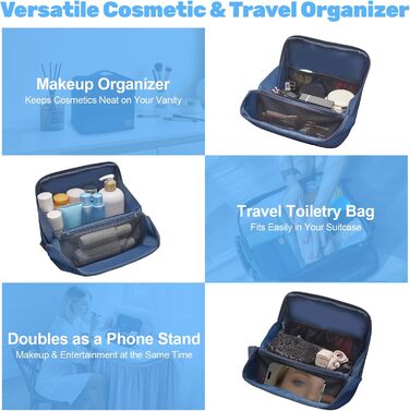 Чоловіча та жіноча дорожня косметичка Lermende з подвійною блискавкою, великий об'єм, зручна ручка для подорожей. (Синій)