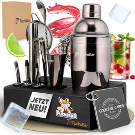 FuchsBar Cocktail Set, 8-Piece, Stainless Steel, with Shaker, Strainer, Spoon, Recipe Cards & Accessories – Perfect Bar Set for Home, Parties & as a Gift