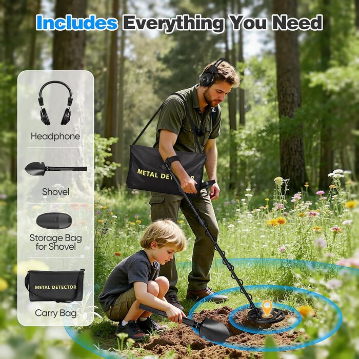 Металодетектор для дорослих та дітей, 5 режимів, професійний, пошук золота, IP68, вологостійкий, LCD дисплей, висока чутливість (GT965H)