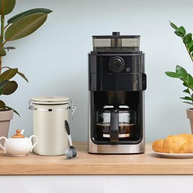 Пластиковий контейнер для кави 1 кг з дозатором, датою та мірною ложкою, 2.8 л, нержавіюча сталь, для кави, чаю, горіхів, какао (Бежевий)