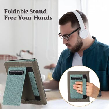 Чохол MOKASE для Kindle Paperwhite 5/6/7 (6 дюймів) з петлею та відділенням для карт, Pine Green