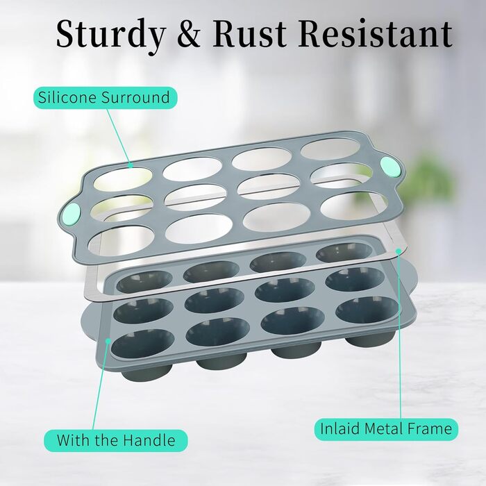 To encounter Silicone Muffin Tins, 2-Pack 12-Cup, Non-Stick Baking Pans, BPA-Free Muffin Tin with Metal-Reinforced Frame for Added Stability