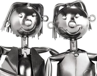 BRUBAKER Bottle Holder Men Loving Couple on Bench - Wine Bottle Holder Man + Man Silver - Bottle Stand Metal Figure Love - Metal Sculpture Gift for Married Couples with Gift Card
