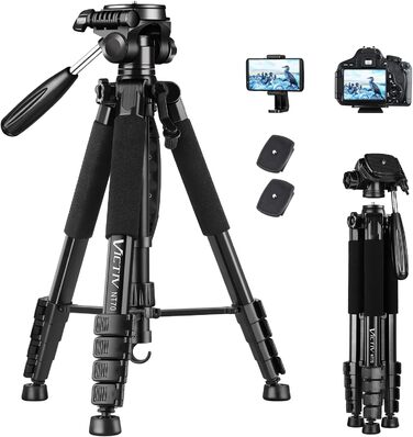 Штатив для камери Victiv 182 см з алюмінію: легкий, компактний, для DSLR, YouTube, Vlog, відеоконференцій (чорний)