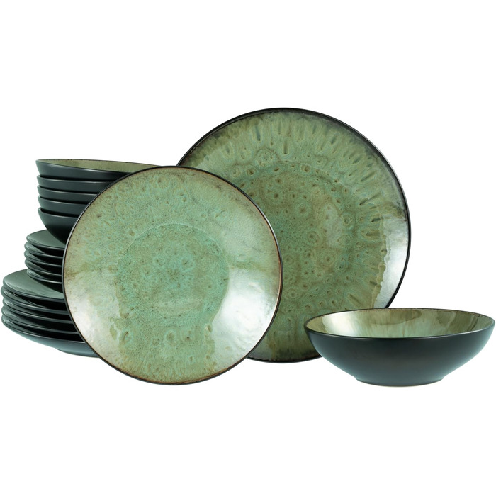 Набір посуду CreaTable Jawa, 18 предметів (для 6 осіб), з каменю, зелений, безпечний для миття в посудомийній машині та використання в мікрохвильовці