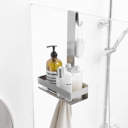 Kelelife Shower Shelf for Hanging, Shower Shelf No Drilling, Stainless Steel Shower Shelf with Hooks for Frameless Glass Door, Shampoo Holder for Shower (Silver)