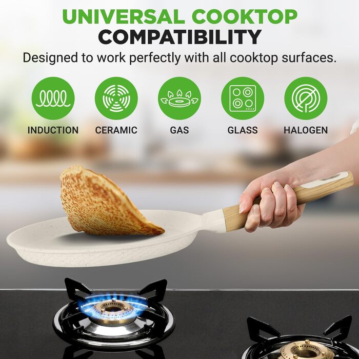 Сковорода для млинців Nutrichef з антипригарним мармуровим покриттям 28 см, індукція, алюмінієва, з дерев'яною лопаткою