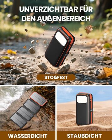 FEELLE Power Bank 27000mAh з сонячною панеллю, USB C PD QC 3.0, 3 USB виходи, ліхтарик, для смартфонів та планшетів