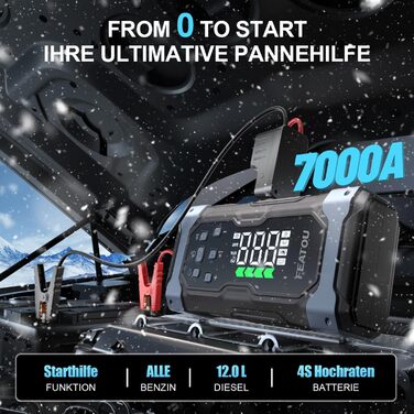 Powerbank для автомобіля Starthilfe 7000A з компресором 150PSI, 12V, до 10L дизеля, QC3.0, LCD, ліхтарик