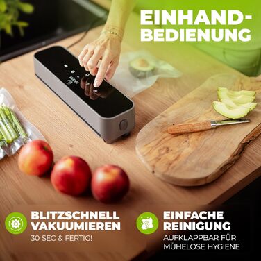 Вакуумний пакувальник SEALWAVE для продуктів харчування: потужний, широкий зварювальний шов, тихий та ефективний, універсальний (для вологих та сухих продуктів), легке очищення, з 10 безкоштовними пакетами