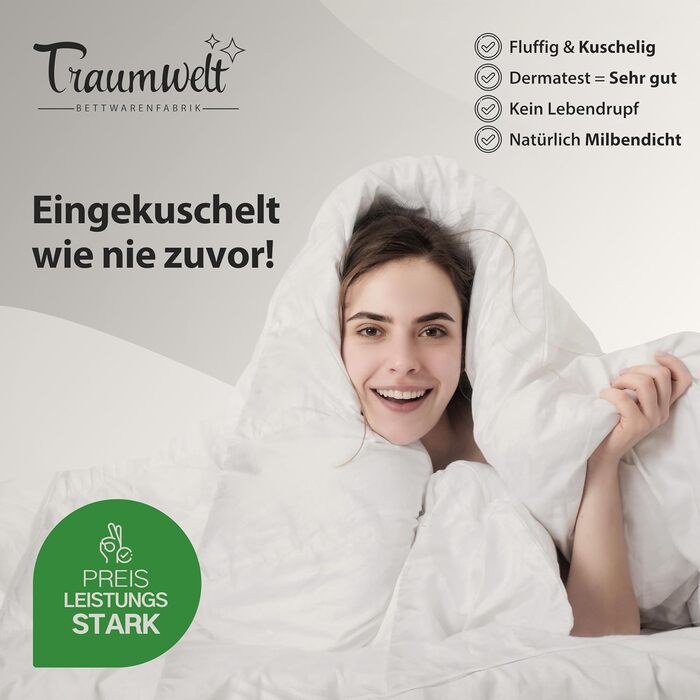 Dreamworld Nature Duvet - Made in Germany - 200x200 cm down duvet made of 90% down and 10% feathers, winter duvet, suitable for allergy sufferers (nomite), Öko-Tex 100 Class 1 certified, Downpass 200 x 200 cm winter duvet