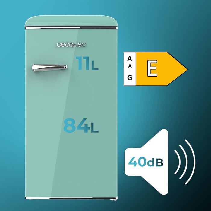Cecotec Bolero CoolMarket TT Origin 45L Retro Mini Refrigerator - Red, 55cm High, 45L Capacity, Energy Class E, with Freezer Compartment & Chrome Handle