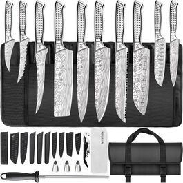 MOSFiATA 17-Piece Professional Knife Set with Titanium Coating - Stainless Steel Kitchen Knives, Chef's Knife Set with Finger Guards & Gift Box (Outdoor)