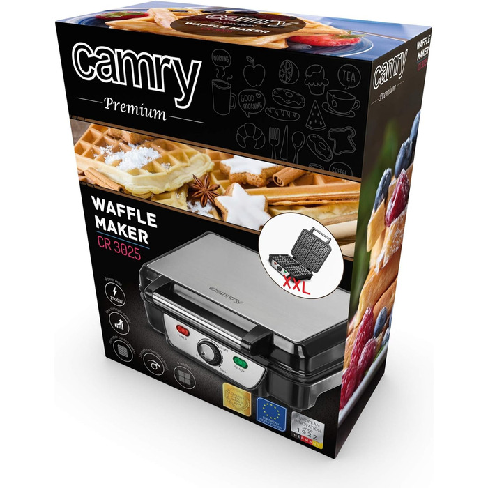 Adler Camry 4-Waffle Maker - 1500W Power, Adjustable Temperature, Black & Silver