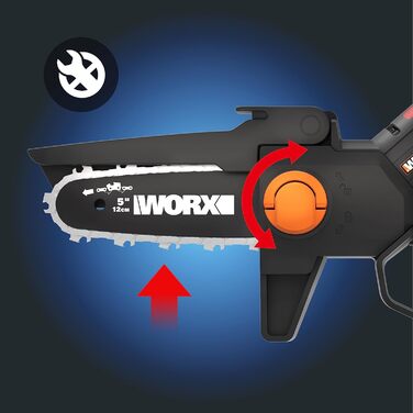 WORX WG325E Nitro Mini акумуляторна бензопила 20V, одноручна пила для гілок, Brushless двигун, 5650 об/хв, довжина різу 12 см, легка та компактна, автоматичне змащення ланцюга (з акумулятором 2Ah та зарядним пристроєм)