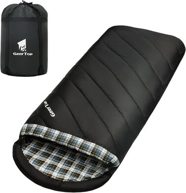 Сплячий мішок GEERTOP XXL для дорослих, 4 сезони, фланель, 220x100 см, для кемпінгу, трекінгу, рюкзаків, відпочинку на природі та вдома (чорний)