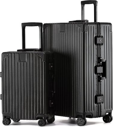 KOFA Zurich: Набір валіз 2 шт. (M-55см, XL-75см) з алюмінієвим каркасом та міцною полікарбонатною оболонкою. Carry-on + Check-in, спіннер з 4 колесами, TSA-замок, 35L + 94L (Чорний)