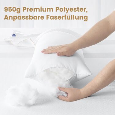 BedStory Pillow 40x80 2-Pack with Removable Bamboo Fiber Cover, Anti-Mite and Antibacterial Pillow Filled with 950g x 2 Microfibers, Hypoallergenic, Comfortable, Soft, and Breathable Pillow