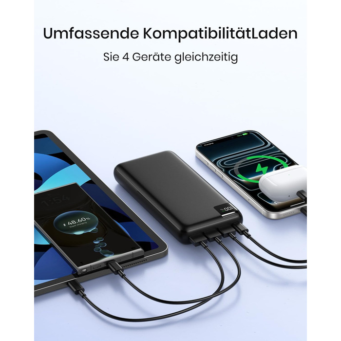 Power Bank A ADDTOP 27000mAh з швидкою зарядкою 22.5W, 4 виходи USB, PD 3.0, QC 4.0, чорний