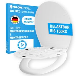 Сидіння для унітаза ATHLON TOOLS овальної форми (O-form) з мікроліфтом Soft-Close, Duroplast, антибактеріальне та стійке до подряпин, біле