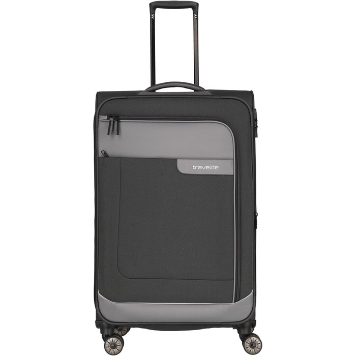 Travelite 4-Wheel Luggage Size L Softshell made from recycled material, Luggage Series VIIA: Trolley with expandable gusset + edge protection, 77 cm, 91-103 liters (Large Trolley (77 cm), Slate Grey)