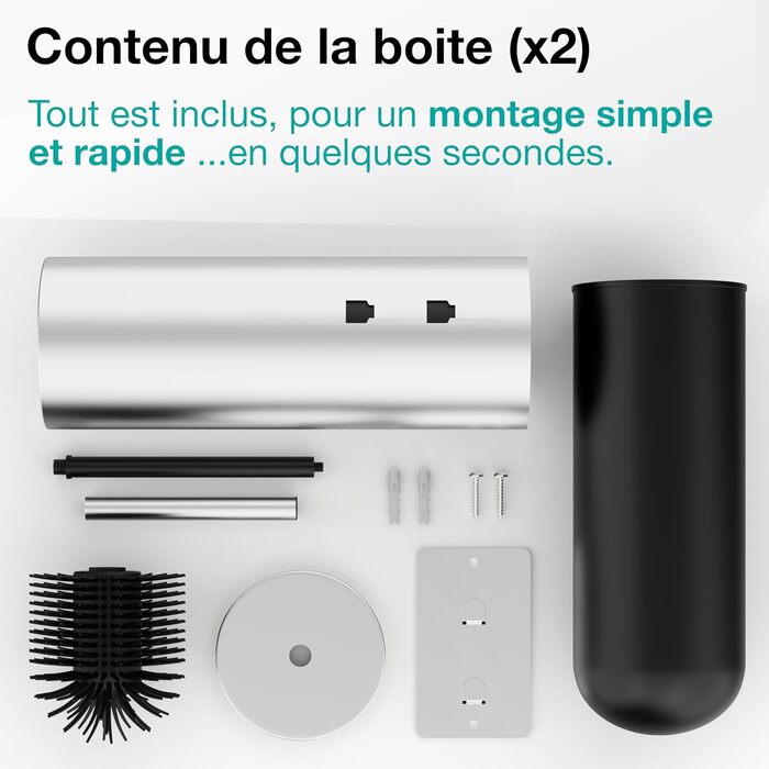 Набір щіток для унітазу Hovea (2 шт.) - чорний колір, силікон та метал. Кріплення на стіну без свердління. Тримач для щіток. Модель WC3620