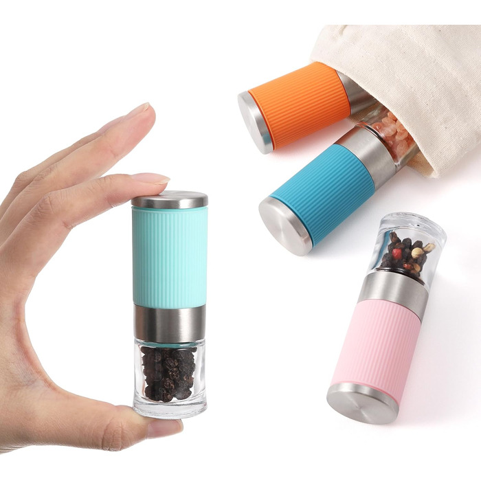 Набір для солі та перцю Vevok Chef Mini 2 шт. з регульованою керамічною млинкою, для кухні, кемпінгу, подарунок (Помаранчевий)