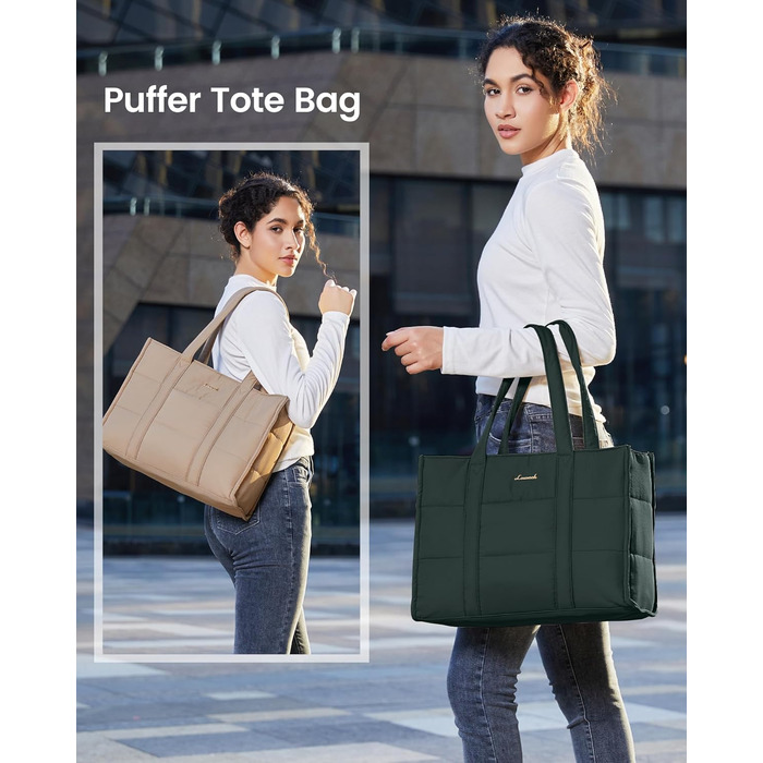 Сумка для ноутбука LOVEVOOK для жінок, велика містка, на плечі, для роботи, навчання, універсальна (17 дюймів, темно-зелена)