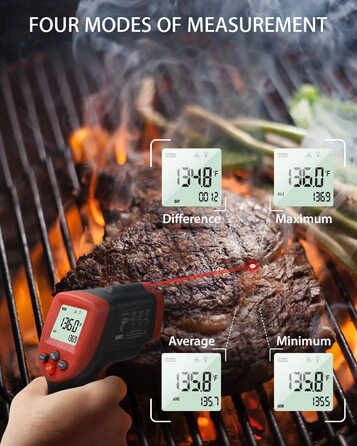 Інфрачервоний термометр Wintact з лазерним цільовим покажчиком, безконтактний, -50℃ to 550℃, для кухні, піци, м'яса, промисловості (WT550)