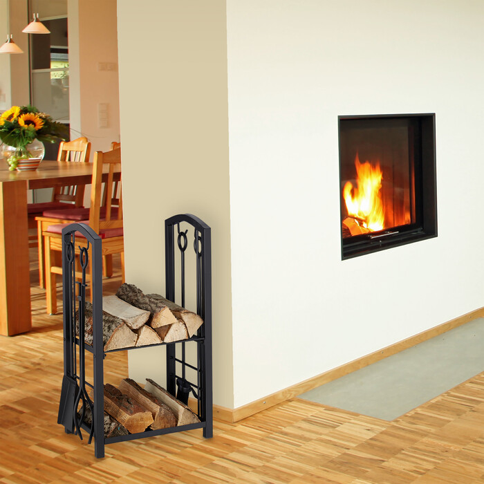 Relaxdays Firewood Rack with Utensil Holder