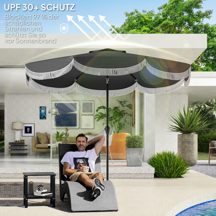 Сонцезахисний парасолька Outsunny Ø269 см, UV 30+ Парасолька восьмикутна, для балкона, пляжу, вітростійка, для ринку, з ручним механізмом, захист від сонця для пляжу, балкона, саду, темно-сіра | Aosom