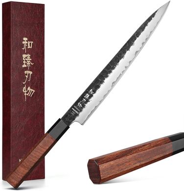 HEZHEN 8-Inch 3-Layer Damascus Steel Chef's Knife - Professional Japanese Kitchen Knife with Octagonal Redwood Handle & Wooden Sheath