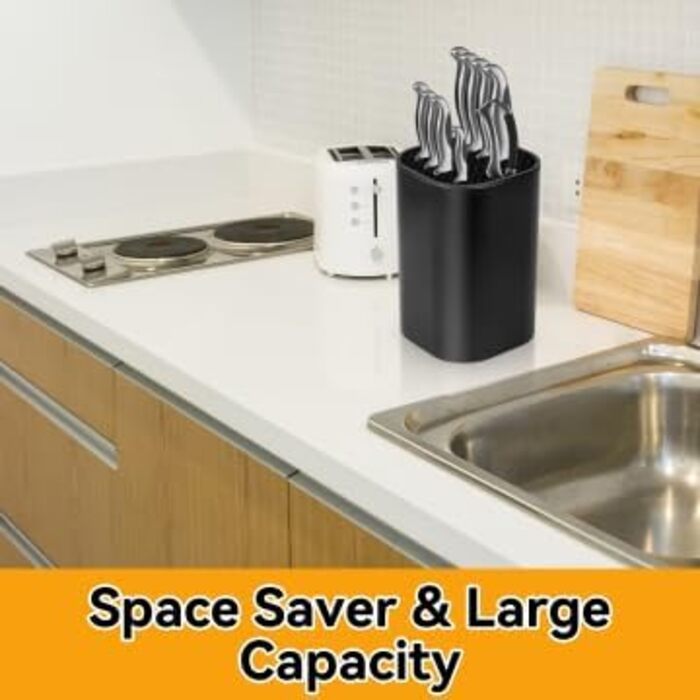 Universal Knife Block without Knives Ninonly Knife Holder Knife and Scissors Organizer with 21 Slots and Drain Design Knife Block Flexible For All Kitchen Knives Suitable Black