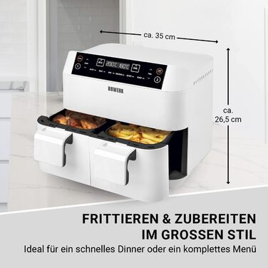 Фритюрниця без олії Heißluftfritteuse Midnight Edition 7.6 л, білий колір, 1800 Вт, 7 програм, цифровий дисплей