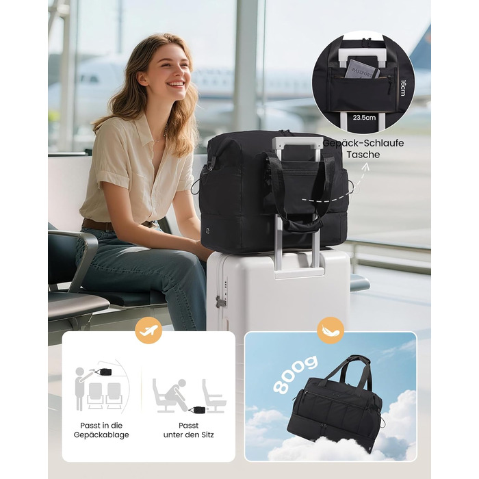 Сумка-валіза LOVEVOOK для жінок, легка клінічна/пологова сумка, спортивна сумка-дуфл, валіза для подорожей, ручна поклажа, водонепроникна з відділенням для взуття, бежева, M-30L