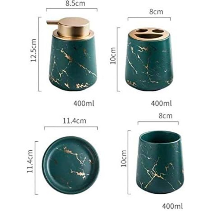 Набір аксесуарів для ванної кімнати з кераміки, 4 шт. (темно-зелений), набір для ванної кімнати, себорегулятор, тримач для зубних щіток, мильниця, мармурова текстура