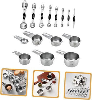 15-Piece Stainless Steel Measuring Cup and Spoon Set - Precise Measuring Tools for Baking, Nesting Design, Storage Pouch